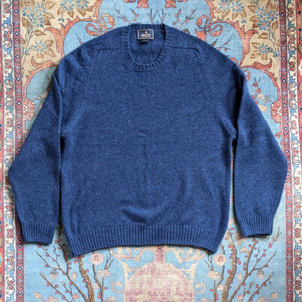 Brooks Brothers navy blue heather wool Scotland Shetland sweater L